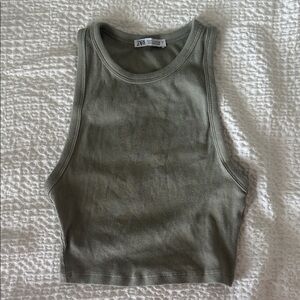 Zara Sage Green Ribbed Crop Top